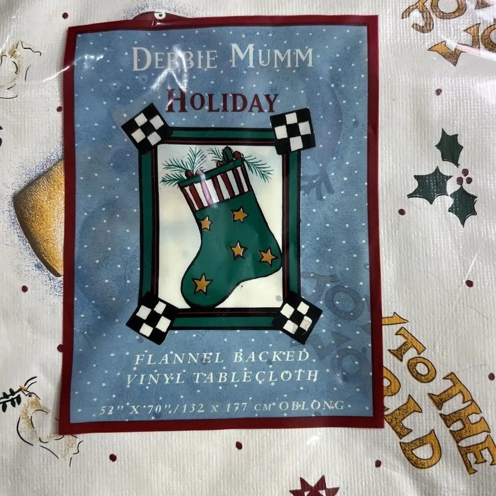Debbie Mumm Flannel Back Vinyl Tablecloth Joy To The World 52
